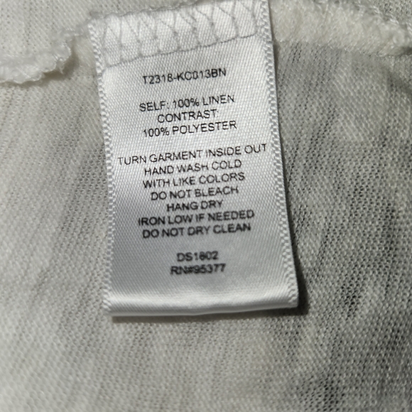 Sanctuary White 3/4 Tie Sleeve V-Neck Top 100% Linen Size L Chiffon Ruffle Hem - Picture 8 of 10